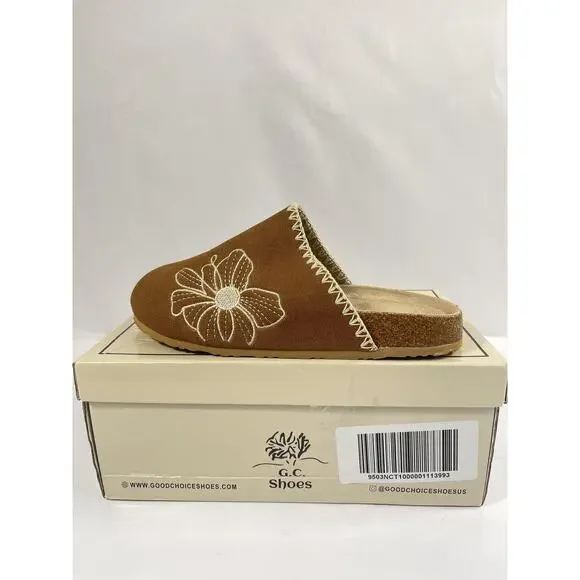 G.C. Shoes Jamie Shoes Womens Size 8.5 Brown Cognac Floral Mule Slippers New Box - Picture 7 of 9